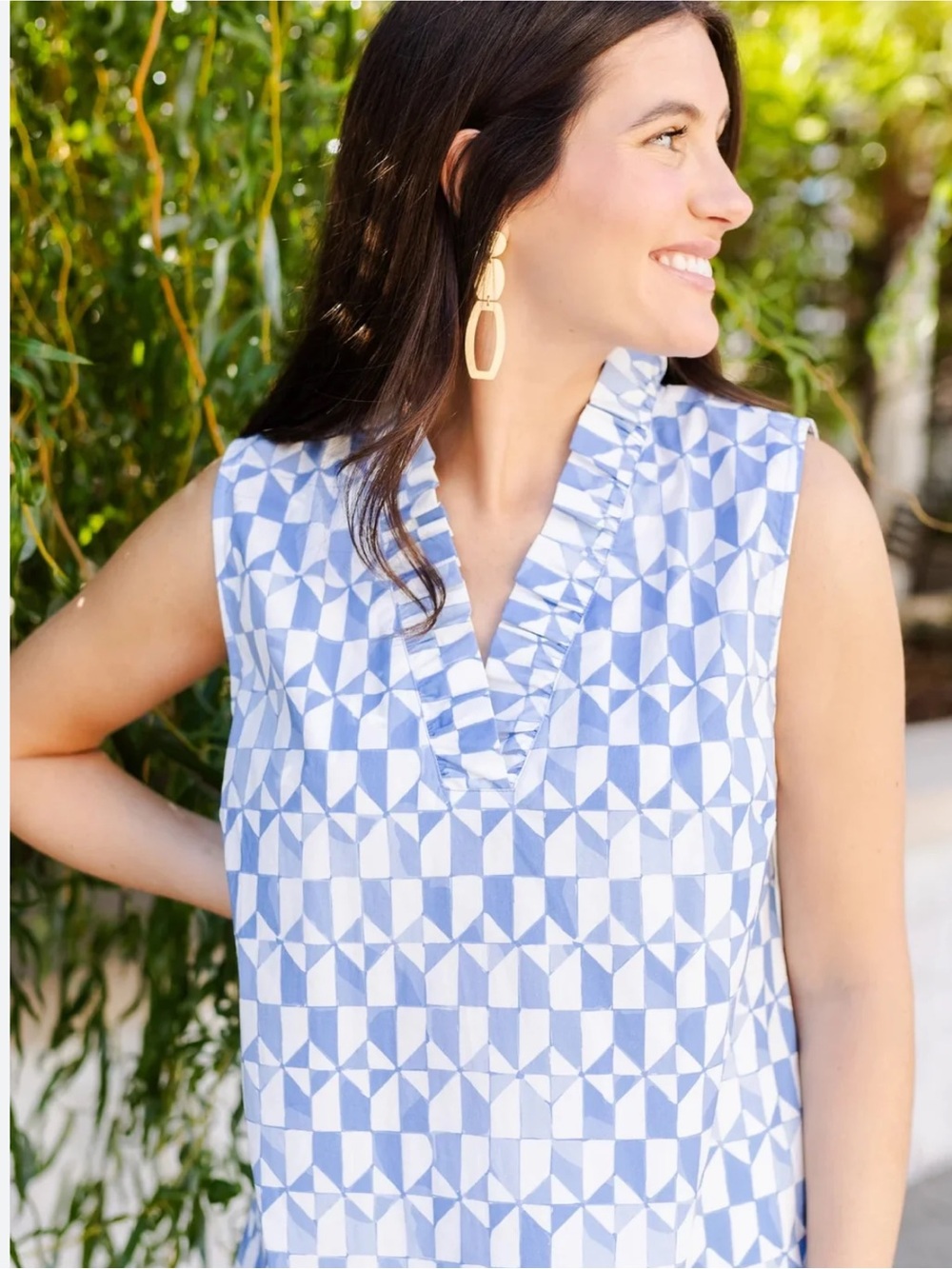 Michelle McDowell Geo Print Ruffle Tank